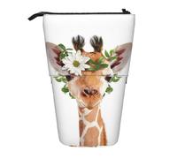 JKLQWC Standing Retractable Cute Pencil Case Organizer, Giraffe Prints Stationery & Makeup Pouch for Travel, School, Office, Gifts