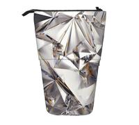 JKLQWC Standing Retractable Cute Pencil Case Organizer, Glitter Abstract Diamond Crystal Pattern Prints Stationery & Makeup Pouch for Travel, School, Office, Gifts