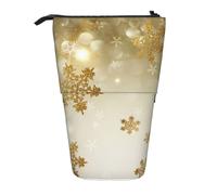 JKLQWC Standing Retractable Cute Pencil Case Organizer, Gold Silk Christmas Prints Stationery & Makeup Pouch for Travel, School, Office, Gifts