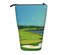 JKLQWC Standing Retractable Cute Pencil Case Organizer - Golf Course by The sea Prints Stationery & Makeup Pouch for Travel, School, Office, Gifts