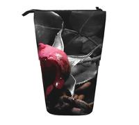 JKLQWC Standing Retractable Cute Pencil Case Organizer, Gothic Black Roses Prints Stationery & Makeup Pouch for Travel, School, Office, Gifts