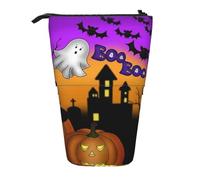 JKLQWC Standing Retractable Cute Pencil Case Organizer, Halloween Owl Ghost Pumpkin Prints Stationery & Makeup Pouch for Travel, School, Office, Gifts