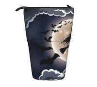 JKLQWC Standing Retractable Cute Pencil Case Organizer, Halloween Witch Prints Stationery & Makeup Pouch for Travel, School, Office, Gifts