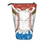 JKLQWC Standing Retractable Cute Pencil Case Organizer, Hand Drawn Baseball Bats and Ball Prints Stationery & Makeup Pouch for Travel, School, Office, Gifts