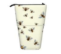 JKLQWC Standing Retractable Cute Pencil Case Organizer, Honey bee Prints Stationery & Makeup Pouch for Travel, School, Office, Gifts