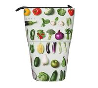 JKLQWC Standing Retractable Cute Pencil Case Organizer - Introduction of Various Vegetables Prints Stationery & Makeup Pouch for Travel, School, Office, Gifts