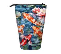 JKLQWC Standing Retractable Cute Pencil Case Organizer, Japanese Koi Fish Prints Stationery & Makeup Pouch for Travel, School, Office, Gifts