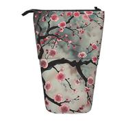 JKLQWC Standing Retractable Cute Pencil Case Organizer - Japanese Spring Plum Floral 1 Prints Stationery & Makeup Pouch for Travel, School, Office, Gifts