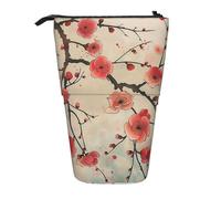JKLQWC Standing Retractable Cute Pencil Case Organizer - Japanese Spring Plum Floral Print Prints Stationery & Makeup Pouch for Travel, School, Office, Gifts