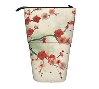 JKLQWC Standing Retractable Cute Pencil Case Organizer - Japanese Spring Plum Floral Prints Stationery & Makeup Pouch for Travel, School, Office, Gifts