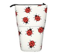 JKLQWC Standing Retractable Cute Pencil Case Organizer, Ladybugs Pattern Infinite Speckled Prints Stationery & Makeup Pouch for Travel, School, Office, Gifts