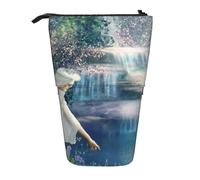 JKLQWC Standing Retractable Cute Pencil Case Organizer, Lake Fairy Prints Stationery & Makeup Pouch for Travel, School, Office, Gifts