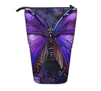 JKLQWC Standing Retractable Cute Pencil Case Organizer - Large Butterfly Prints Stationery & Makeup Pouch for Travel, School, Office, Gifts