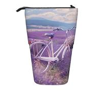 JKLQWC Standing Retractable Cute Pencil Case Organizer - Lavender Field Retro Bike Agriculture Prints Stationery & Makeup Pouch for Travel, School, Office, Gifts