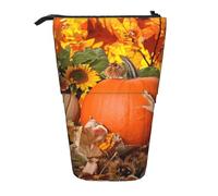JKLQWC Standing Retractable Cute Pencil Case Organizer, Leaves Happy Thanksgiving Day Pumpkin Prints Stationery & Makeup Pouch for Travel, School, Office, Gifts