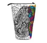 JKLQWC Standing Retractable Cute Pencil Case Organizer, Left and Right Brain Prints Stationery & Makeup Pouch for Travel, School, Office, Gifts