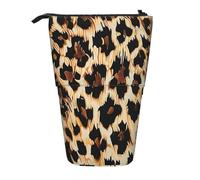 JKLQWC Standing Retractable Cute Pencil Case Organizer - Leopard Print Prints Stationery & Makeup Pouch for Travel, School, Office, Gifts