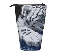 JKLQWC Standing Retractable Cute Pencil Case Organizer, Little Tiger in Space Prints Stationery & Makeup Pouch for Travel, School, Office, Gifts