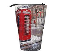 JKLQWC Standing Retractable Cute Pencil Case Organizer - London Red Telephone Booth Prints Stationery & Makeup Pouch for Travel, School, Office, Gifts