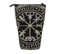JKLQWC Standing Retractable Cute Pencil Case Organizer, Magical Design Norse Runes Compass Prints Stationery & Makeup Pouch for Travel, School, Office, Gifts