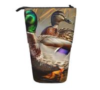 JKLQWC Standing Retractable Cute Pencil Case Organizer - Mallard Duck Prints Stationery & Makeup Pouch for Travel, School, Office, Gifts