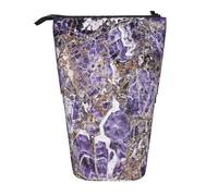 JKLQWC Standing Retractable Cute Pencil Case Organizer, Marble Purple Prints Stationery & Makeup Pouch for Travel, School, Office, Gifts