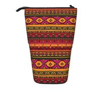 JKLQWC Standing Retractable Cute Pencil Case Organizer, Mexican Folk Art Boho Prints Stationery & Makeup Pouch for Travel, School, Office, Gifts