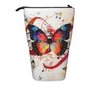 JKLQWC Standing Retractable Cute Pencil Case Organizer - Musica Butterfly Prints Stationery & Makeup Pouch for Travel, School, Office, Gifts