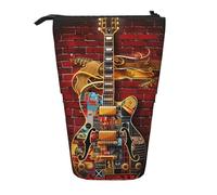 JKLQWC Standing Retractable Cute Pencil Case Organizer - Note Guitar Prints Stationery & Makeup Pouch for Travel, School, Office, Gifts