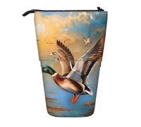 JKLQWC Standing Retractable Cute Pencil Case Organizer - Oil Painting Duck Prints Stationery & Makeup Pouch for Travel, School, Office, Gifts