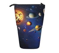 JKLQWC Standing Retractable Cute Pencil Case Organizer - Outer Space Solar System Prints Stationery & Makeup Pouch for Travel, School, Office, Gifts