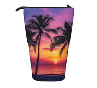 JKLQWC Standing Retractable Cute Pencil Case Organizer - Palm Trees Silhouette at Sunset Prints Stationery & Makeup Pouch for Travel, School, Office, Gifts