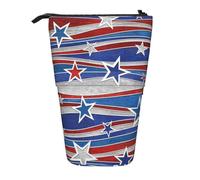 JKLQWC Standing Retractable Cute Pencil Case Organizer, Patriotic Stars Strips Independence Day Prints Stationery & Makeup Pouch for Travel, School, Office, Gifts