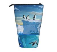 JKLQWC Standing Retractable Cute Pencil Case Organizer - Penguins On The Iceberg Print Prints Stationery & Makeup Pouch for Travel, School, Office, Gifts