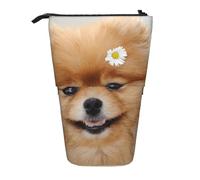 JKLQWC Standing Retractable Cute Pencil Case Organizer, Pomeranian Dog Prints Stationery & Makeup Pouch for Travel, School, Office, Gifts