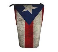 JKLQWC Standing Retractable Cute Pencil Case Organizer, Puerto Rico Flag Prints Stationery & Makeup Pouch for Travel, School, Office, Gifts