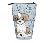 JKLQWC Standing Retractable Cute Pencil Case Organizer - Puppy Doodles Prints Stationery & Makeup Pouch for Travel, School, Office, Gifts