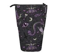JKLQWC Standing Retractable Cute Pencil Case Organizer, Purple Black Goth Spooky Prints Stationery & Makeup Pouch for Travel, School, Office, Gifts