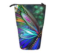 JKLQWC Standing Retractable Cute Pencil Case Organizer - Rainbow Butterfly Prints Stationery & Makeup Pouch for Travel, School, Office, Gifts