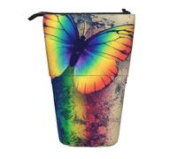 JKLQWC Standing Retractable Cute Pencil Case Organizer, Rainbow Butterfly Prints Stationery & Makeup Pouch for Travel, School, Office, Gifts