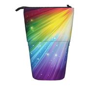JKLQWC Standing Retractable Cute Pencil Case Organizer - Rainbow Colorful Stripe Prints Stationery & Makeup Pouch for Travel, School, Office, Gifts