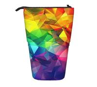 JKLQWC Standing Retractable Cute Pencil Case Organizer - Rainbow Geometric Prints Stationery & Makeup Pouch for Travel, School, Office, Gifts