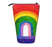 JKLQWC Standing Retractable Cute Pencil Case Organizer - Rainbow Prints Stationery & Makeup Pouch for Travel, School, Office, Gifts