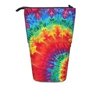 JKLQWC Standing Retractable Cute Pencil Case Organizer - Rainbow Tie Dye-Red Prints Stationery & Makeup Pouch for Travel, School, Office, Gifts