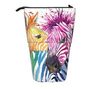 JKLQWC Standing Retractable Cute Pencil Case Organizer, Rainbow Zebra Prints Stationery & Makeup Pouch for Travel, School, Office, Gifts