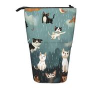 JKLQWC Standing Retractable Cute Pencil Case Organizer - Raining Cats & Dogs Prints Stationery & Makeup Pouch for Travel, School, Office, Gifts