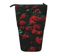 JKLQWC Standing Retractable Cute Pencil Case Organizer, Red and Black Rose Prints Stationery & Makeup Pouch for Travel, School, Office, Gifts