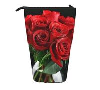 JKLQWC Standing Retractable Cute Pencil Case Organizer - red Rose Prints Stationery & Makeup Pouch for Travel, School, Office, Gifts