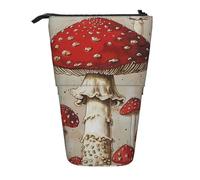 JKLQWC Standing Retractable Cute Pencil Case Organizer - Red White Mushroom Prints Stationery & Makeup Pouch for Travel, School, Office, Gifts