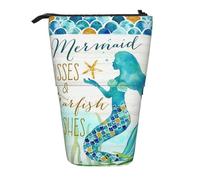 JKLQWC Standing Retractable Cute Pencil Case Organizer, Retro Mermaid Prints Stationery & Makeup Pouch for Travel, School, Office, Gifts